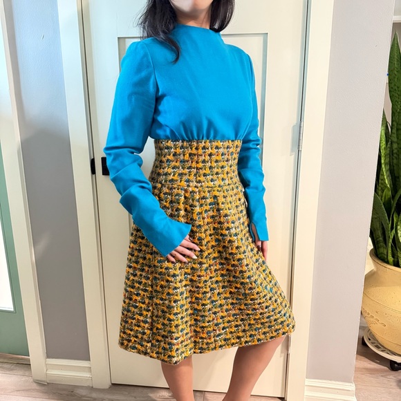 Vintage 60’s TINA LESER Multi-colored Wool Tweed Midi Dress Coat Set RARE - Picture 15 of 16